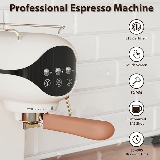 Espresso Machine with Steam Milk Frother Semi Automatic 20 Bar Compact White with Toggle Switch for home Cafetera Espresso, Latte, Cappuccino, Americano, Macchiato