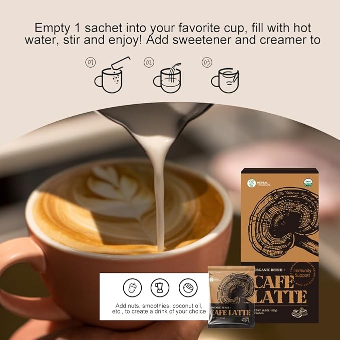 WL Herbal Treasure Ganoderma Reishi Latte Mix, Instant Mushroom Coffee with All Natural Ganoderma Lucidum.