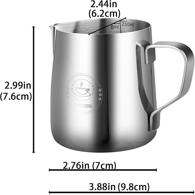 250ml Stainless Steel Milk Frothing Pitcher ??Espresso Steaming Pitchers 8 Oz, Precision Pouring for Perfect Latte Art, Frother cup, Coffee Cappuccino Jug