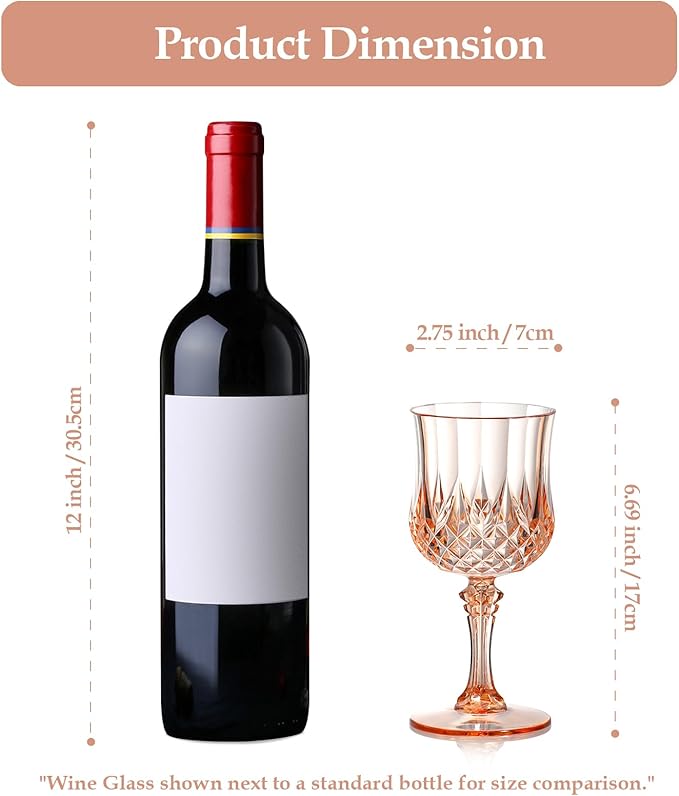 XUWAIDSGN 7oz Plastic Vintage Wine Glasses Drinking Glasses Unbreakable Wedding Glassware Crystal Water Goblets Reusable Drinkware Vintage Champagne Flutes (48, Pink)