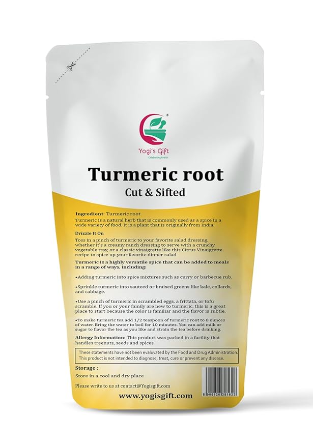 Turmeric root 4 oz | Cut and Sifted Dried Turmeric Pieces | Flavourful Indian Spice | Make Healthy Teas, Smoothies and Lattes | Curcuma longa | 100% Pure and Natural | by Yogi?์
ฒ Gift์งฐ