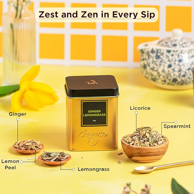 CHAYAM Fenugreek (100g) & Ginger Lemongrass (50g) Tea Tin Set | Wellness Combo in Tin | Herbal Loose Leaf Tea Canister - Combo Set