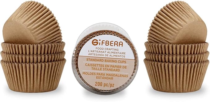 Gifbera Natural Odorless Cupcake Liners Standard Greaseproof Paper Muffin Baking Cups 200-Count, Natural Color