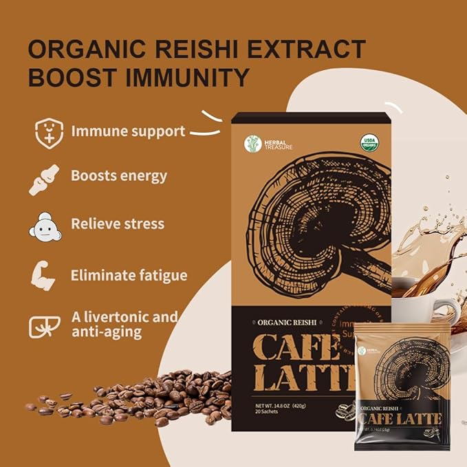 WL Herbal Treasure Ganoderma Reishi Latte Mix, Instant Mushroom Coffee with All Natural Ganoderma Lucidum.