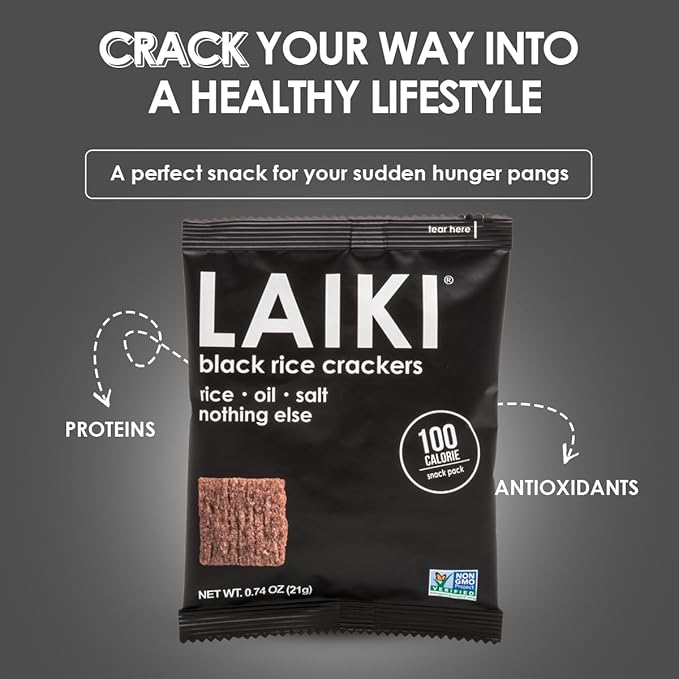 Gluten Free Rice Crackers - Black | Low Sodium Healthy Snack | Vegan SEED-OIL FREE Snack | NON-GMO | GF Snack for Adults | Diabetic Friendly | Gluten Free Variety Pack | Clean & Vegan | Party Snack | Pack of 12