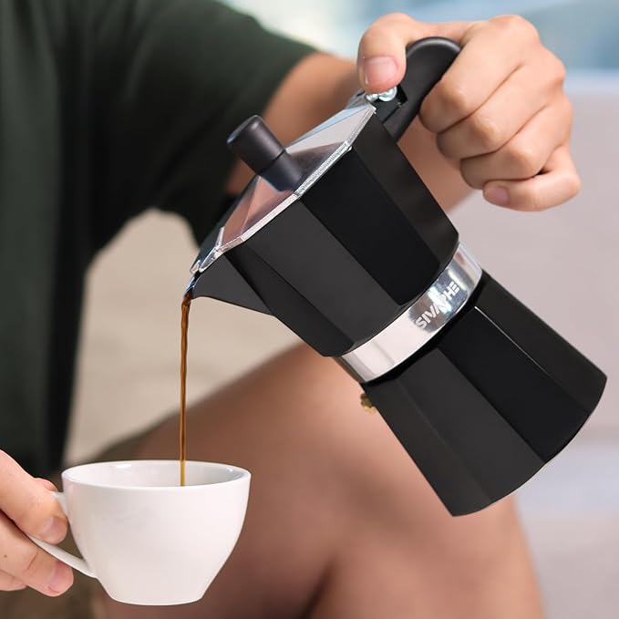 Sivaphe Aluminum Moka Pot 9 Espresso Cups, Percolator Espresso and Coffee Maker, Portable Stovetop Italian and Cuban Cafì±?Brewer for Home and Camping Black
