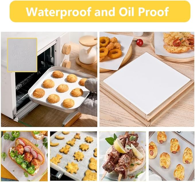 50 PCS 10 x 10 Inch Parchment Paper Baking Sheets for Cookies, Food Basket Liners, Air Fryer, Grilling Rack, Oven Non-Stick Precut Wax Paper Sheets Deli Paper White
