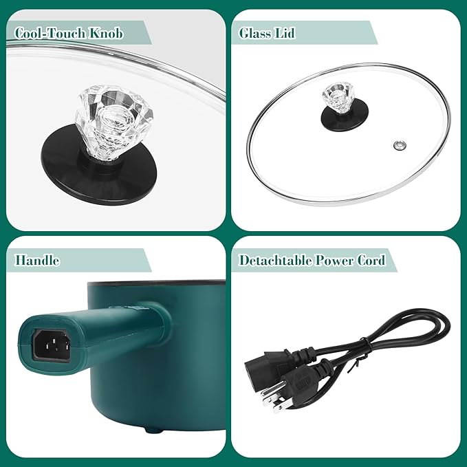 Hot Pot Electric,6 Smart Modes, 1.8L Rapid Noodles Cooker, Portable Cooking Pot, Non-Stick Saut챕 Pan, Electric Pot for Steak, Pasta, Egg, Soup, BPA Free, Suit Dorm Room and Apartment