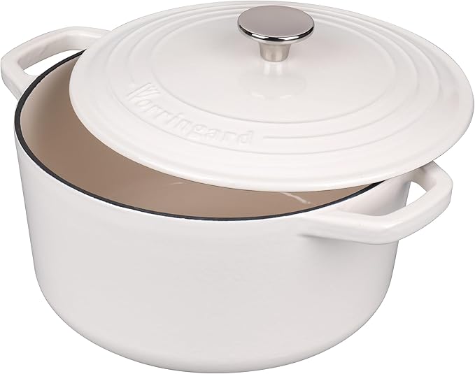 Enameled Cast Iron Dutch Oven Pot with Lid, for Bread Baking, Round Bread Oven- include Sourdough Bread Baking Supplies Set, 6QT, White