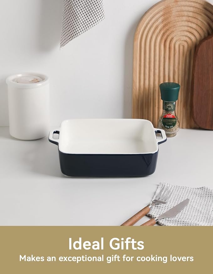 Sweejar 8x8 Baking Pan,Ceramic Casserole Dishes for Oven with Double Handlesï¼? QT Square Cake Baking Dish for Brownie,Lasagna,Casseroles,Family Dinner (Navy)