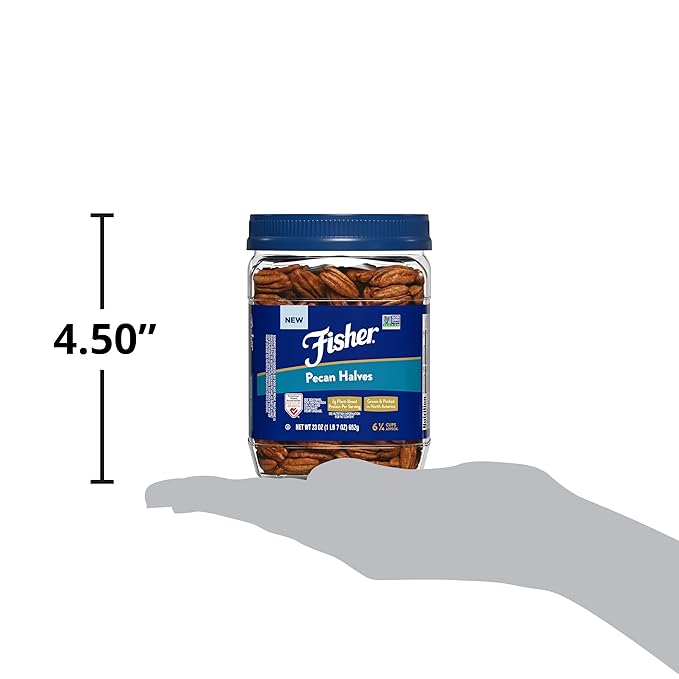 Fisher Chef's Naturals Pecan Halves 23 oz 100% Resealable Jar, Unsalted Raw Nuts for Cooking, Baking & Snacking, Healthy Snacks for Adults, Vegan Protein, Keto Snack, Gluten Free Raw Pecans Halves