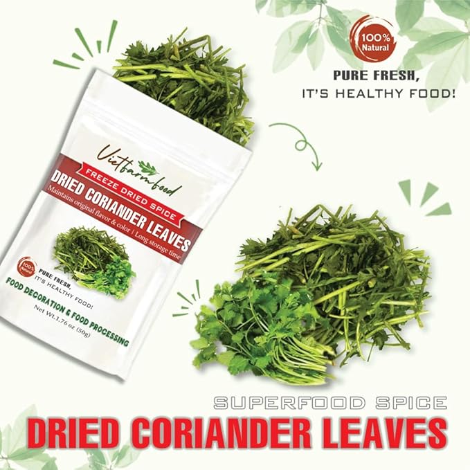DRIED CORIANDER LEAVES (CILANTRO) 1.76 Oz (50g) VIETFARMFOOD: Pure, natural freeze-dried spice made from real vegetables - perfect for enhancing every meal, from cooking, baking, salads, soups, sauces