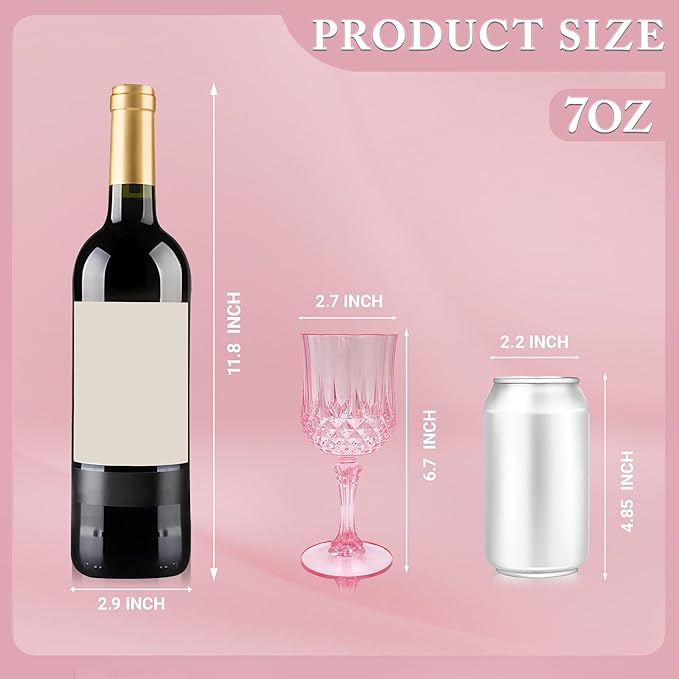 Plastic Wine Glasses,Plastic Goblets Vintage Style Cordial Drinking Glasses for Wedding Reception, Grand Event Party Supplies (24, Pink)