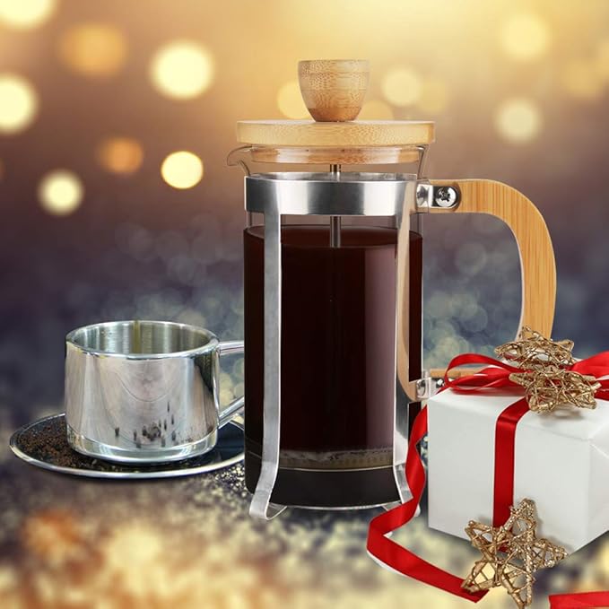 Sivaphe 12 oz French Press Coffee/Tea Maker Single Cup Espresso Press Stainless Steel Filter 0.35L High Borosilicate Carafe Durable Bamboo Handle Small Coffee Maker