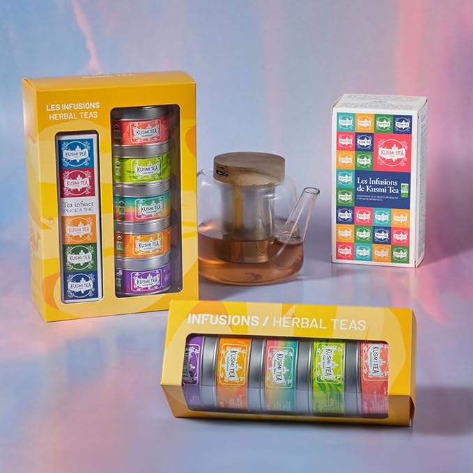 Kusmi Tea - Organic Herbal Tea Gift Set - Sampler Assortment Variety Box - Gift Idea for Men and Women - Caffeine-Free Teas - Hibiscus Tea, Chamomile Tea, Rooibos - 8 Recipes - 24 Tea Bags