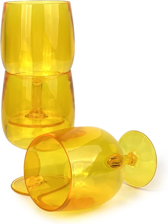 Yalin Set of 6 Unbreakable 12 oz Acrylic Plastic Wine and Water Tumbler Stackable Goblets. (Yellow, 12 oz)