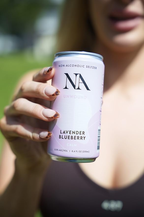 NA Non-Alcoholic Functional Adaptogen Drinks with Ashwagandha, Mushrooms and Magnesium for Calming | Low Sugar, Low Calorie Social Tonic | Lavender Tea & Blueberry, 8.4oz Cans (12 Pack)
