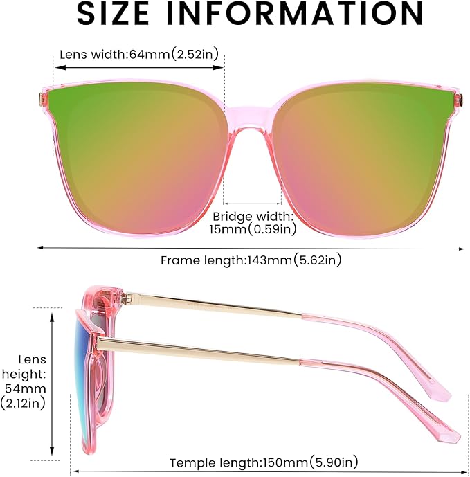 DUCO Oversized Polarized Sunglasses Womens Trendy Mirrored Shades Retro Round Vintage Light Weight UV400 Sun Glasses W016