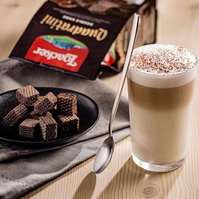 Loacker Quadratini Double Choc Wafer Cookies LARGE - 30% Less Sugar - Premium Crispy Bite Size Cocoa Wafers - NON-GMO - LARGE Pack of 6