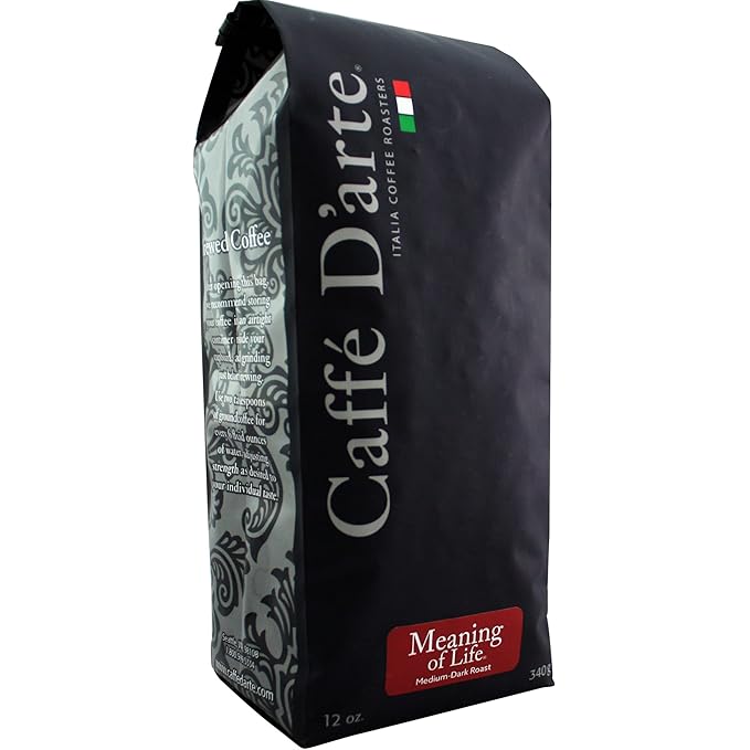 Caffe D'arte Meaning of Life Ground Coffee ??Medium Dark Roast, Rich & Well-Balanced Flavor with Great Aroma, Crafted for Drip Brewing, Fresh Roasted in Seattle, 12 Ounce (1 Pack)