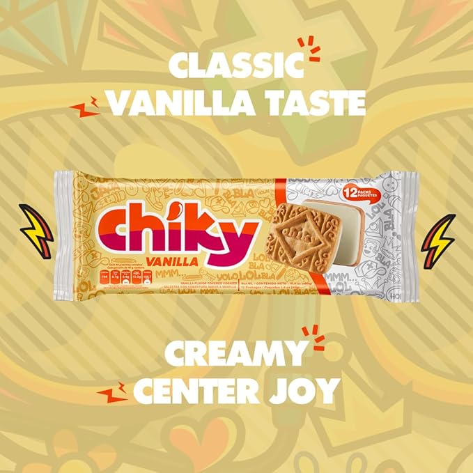 Chiky Vanilla Fudge Cookies, Crunchy & Sweet, Smooth Cream Center, Crispy Texture That Melts In Every Bite, 16.9 Ounces, 1 Box contains 16 Bags, each with 12 Individual Packs.