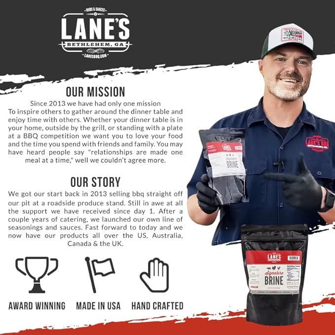 Lanes Signature Brine, Large Turkey Brine Seasoning Enough Brine for 2 Soaks, 100% Natural, No Preservatives, No-MSG, Gluten-Free, For Use With 25 Lbs Turkey Brine Bag, Made in USA, (20oz)