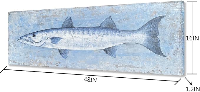 Yihui Arts Blue and White Fish Canvas Wall Art ??Coastal Paintings with Textured for Living Room Bedroom Bathroom Decor