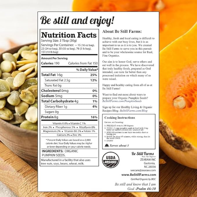 Organic Raw Pumpkin Seeds to Eat (2.8lb) - Bulk Whole Unsalted Pepitas with No Shell by Be Still Farms - Natural Snacks for Keto - High in Fiber | USDA Certified | Non-Gmo | Gluten Free | Vegan