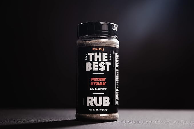 Kosmos Q The Best Prime Steak Rub, Bold BBQ Meat Dry Rub & Steak Seasoning with Garlic, Onion, Spices & Smoke Flavor, For Ribs, Pork Chops, Chuck Roast, Brisket & More, 14.4 Oz Shaker Bottle