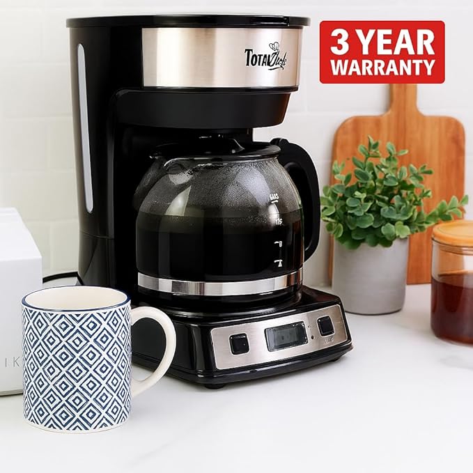 Total Chef Drip Coffee Maker ??12 Cup Programmable Cafe Machine With Glass Pot, Regular & Bold Brew, Autoshut Off Large Water Reservoir, Reusable Filter, Kitchen Appliances For Cafeteria Barista