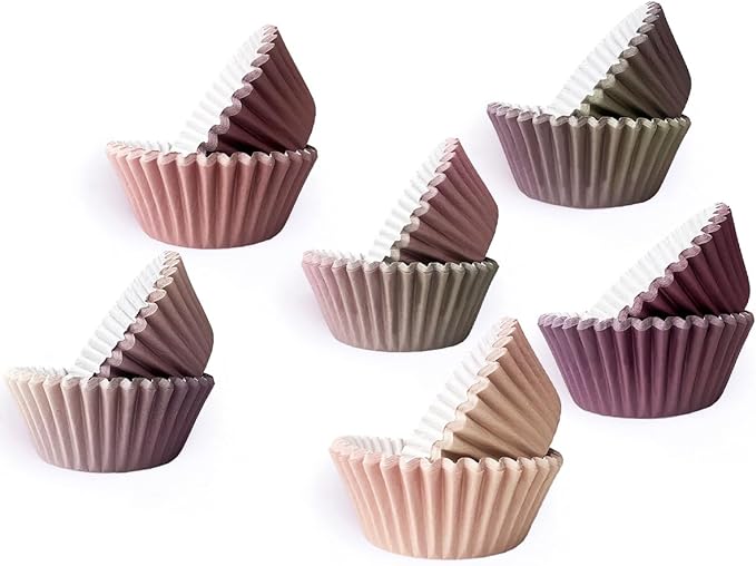 qiqee 300PCS Mini Gradient Cupcake Liners Cupcake Cups 6 Designs Coffee Gradient Cupcake Papers Baking Cups Cupcake Wrappers (Small Size)