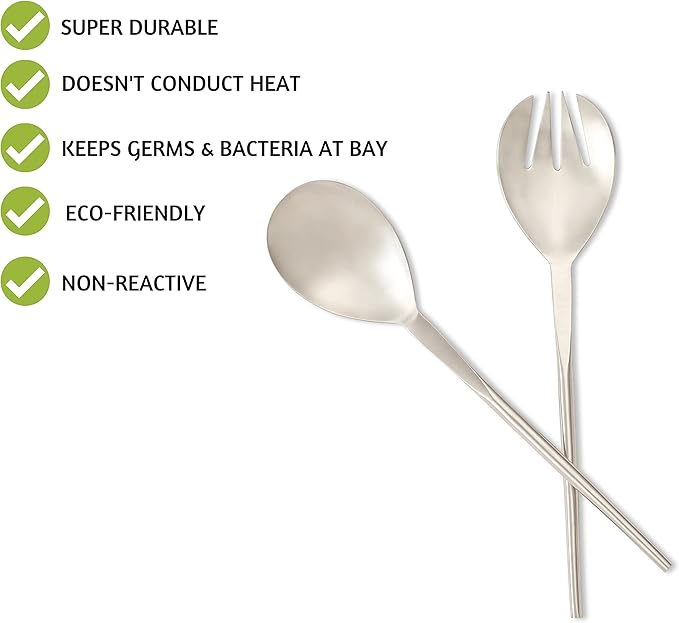 Folkulture Stainless Steel Kitchen Salad Servers or Salad Serving Utensils for Cooking, 12 Inch Salad Tongs, Serving Spoon and Fork Set for Salad, Gravies or Pasta, Silver Finish