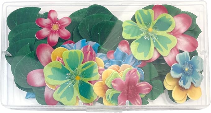 88 pieces of edible green leaf cake decorations, mixed leaf and flower cupcake decorations for Hawaiian themed festive wedding birthday party supplies.