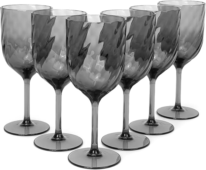 Yalin Set of 6 Unbreakable 15 oz Acrylic Plastic Wine and Water Tumbler Stackable Goblets. (Gray, 15 oz)