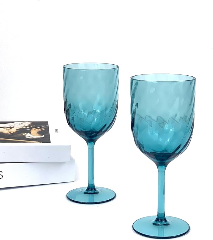Yalin Set of 6 Unbreakable 15 oz Acrylic Plastic Wine and Water Tumbler Stackable Goblets. (Cyan, 15 oz)