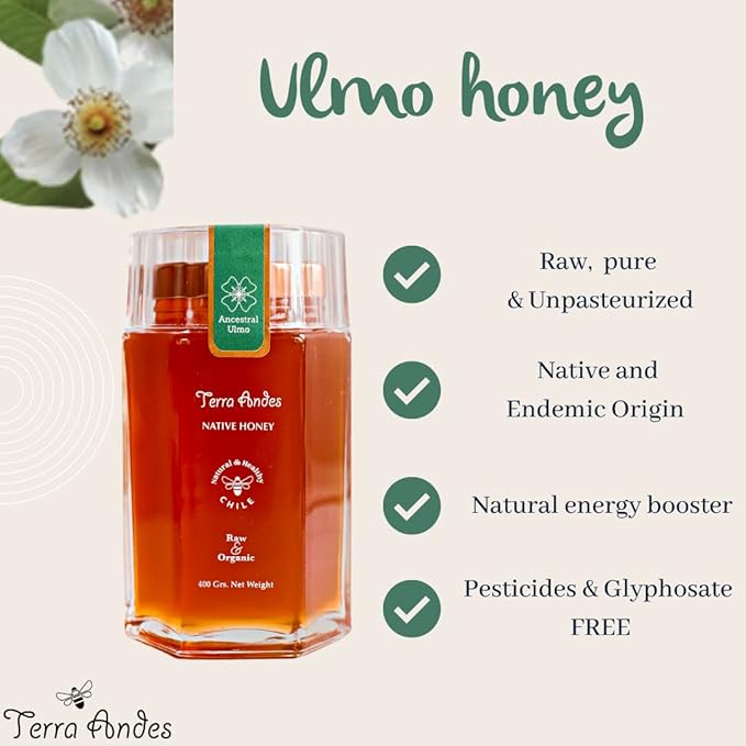 Terra Andes Raw and Unfiltered Honey - Ancestral Ulmo Luxury Edition. 14.1 oz