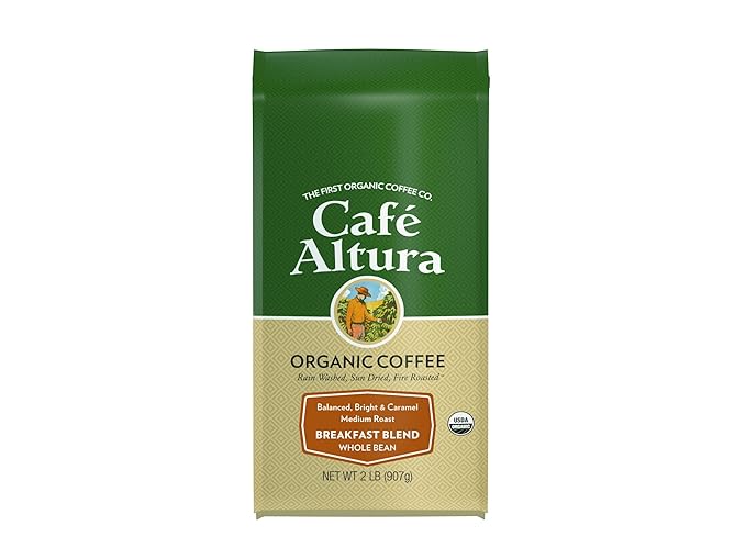 Cafe Altura Whole Bean Organic Coffee, Breakfast Blend, 2 lb Bag