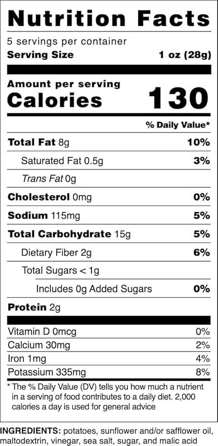 Christie's Chips Sea Salt & Vinegar - Super Natural Potato Chips - Perfectly Balanced Tart & Salty Snack - Vegan, Gluten-Free, All-Natural Gourmet for Everyday Cravings - 5 oz - 6 Pack