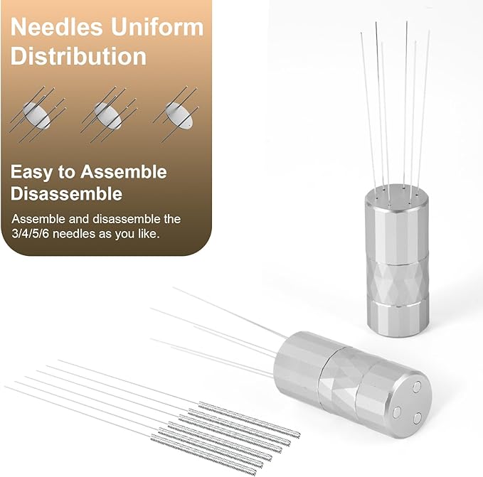 WDT Tool Espresso Distribution Tool,Coffee Distribution Tool with Magnetic Stand, Espresso Accessories with 6 Extra ??.25mm Stainless Steel Needles for Barista (Crystal Silver, ??.25mm)