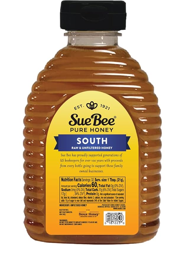 Sue Bee Regional Southern Honey, Strained, Unfiltered USA Beekeeper-Owned Co-op, 24 oz (Packaging May Vary)