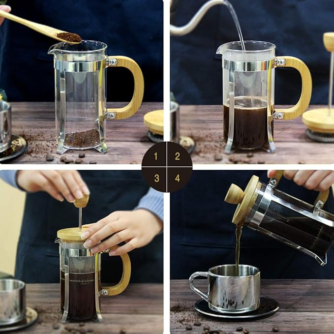 Sivaphe 12 oz French Press Coffee/Tea Maker Single Cup Espresso Press Stainless Steel Filter 0.35L High Borosilicate Carafe Durable Bamboo Handle Small Coffee Maker