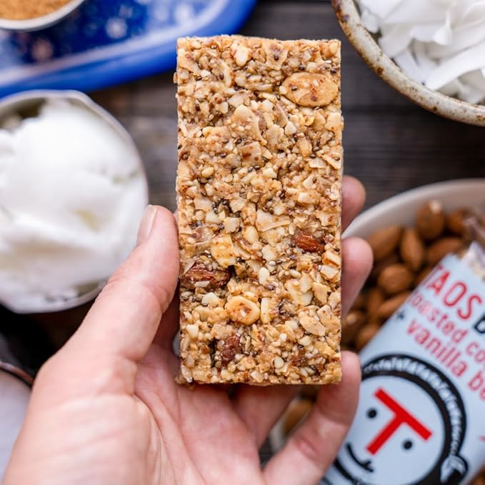 Taos Bakes - Toasted Coconut + Vanilla Bean - Snack Bars - 6g Fiber & Gluten-Free Granola Bars - Healthy Snack for Adults - Filled with Almonds, Coconut Chips, & Chia Seeds - 12 Pack, 1.8oz ea