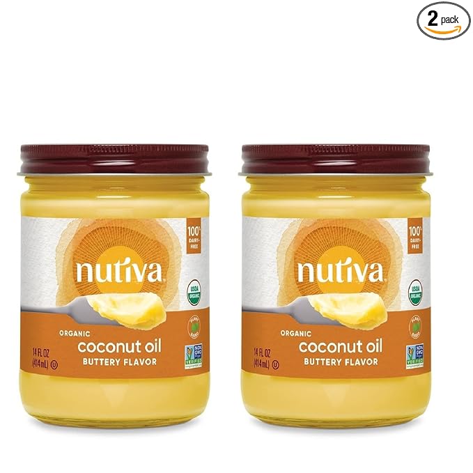Nutiva Organic Coconut Oil with Non-Dairy Butter Flavor, 14 Ounce (Pack of 2), USDA Organic, Non-GMO, Whole 30 Approved, Vegan & Gluten-Free, Plant-Based Replacement for Butter