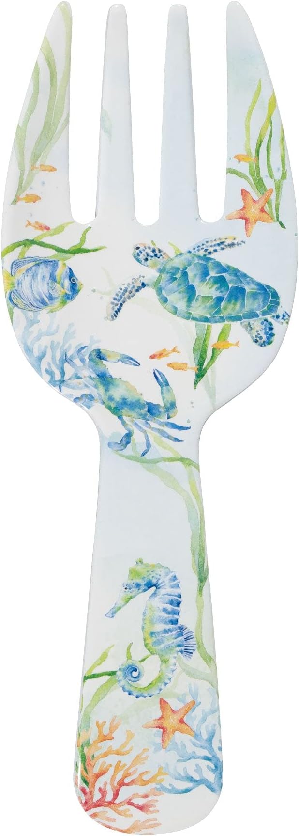 UPware Sea Life Serenade Melamine Salad Servers, Serving Utensil Set, Includes Serving Fork and Spoon for Tossing Salad, Pasta, Multicolor, 10.75 Inch, Set of 2