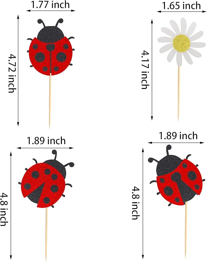 24Pcs Ladybug Cupcake Toppers Flowers Insects Cupcake Picks Garden Theme Baby Shower Kids Birthday Party Cake Decorations Supplies
