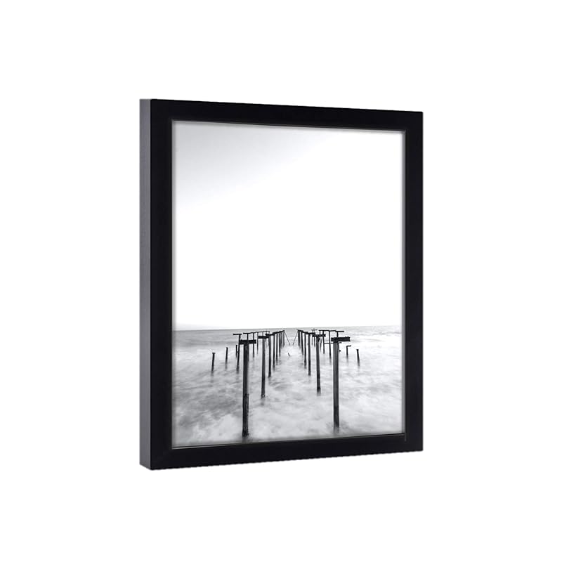 32x44 Black Picture Frames - Ready to Hang Solid Pine Wood Poster Frame - Photo Frame Polished Glass Front Clear Plexiglass Display Photograph - Hanging Hardware Included - Home wall Decor - 32 x 44