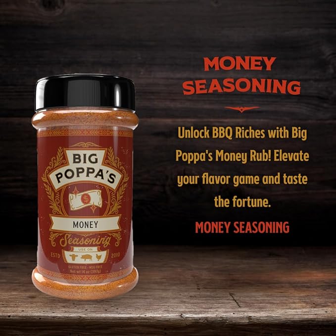 Big Poppa’s Money BBQ Rub — Award Winning Pork BBQ Rub — Gluten-Free Spice Mix — Dry Rubs for Smoking and Grilling with Sea Salt (14 Oz)