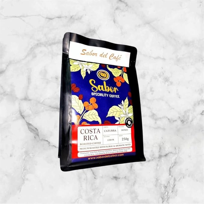 Sabor del Café ??Costa Rican Coffee Whole Bean, Medium Roast ??Specialty Coffee, Honey Processed for Sweetness ??100% Organic, Caturra Varietal, Aromatic & Smooth Flavor, 2x250g