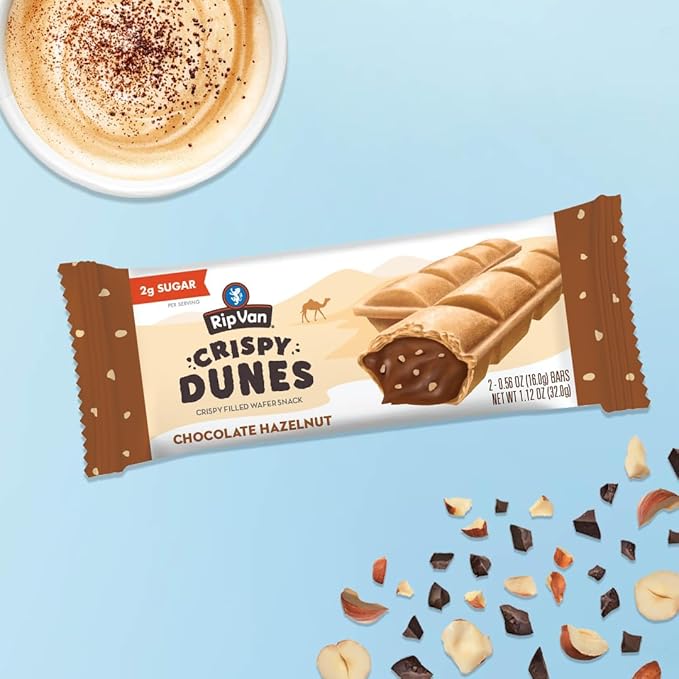Crispy Dunes Vegan Chocolate Hazelnut Wafer Sticks ??Low-Calorie Keto Snack with Hazelnut Cream Filling, 90 Calories, Non-GMO, Prebiotic Fiber - 12 Pack