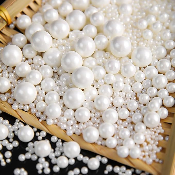 Sprinkles Edible White Pearls Sugar Candy 142g/ 5.01oz White Pearls Baking Cakes Cupcake Toppers and Cookie Ice Cream Decorations for Wedding Parties Valentines Day Halloween Christmas